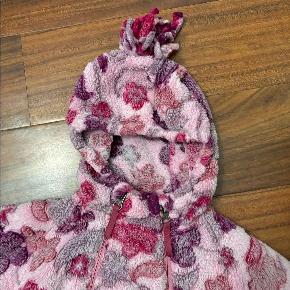 REI fleece purple/pink floral hooded snowsuit